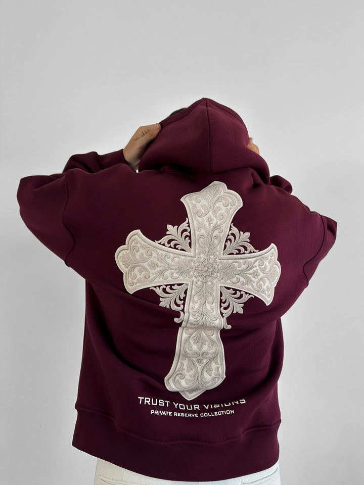Oversize Cross Hoodie - Bordeaux