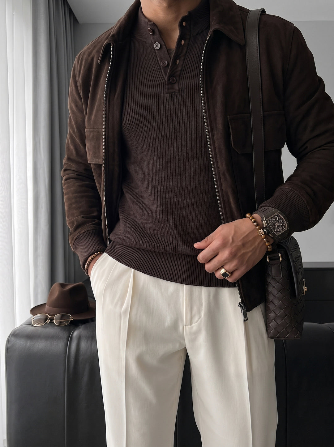 Slim Fit Knit Sweater - Dark Brown