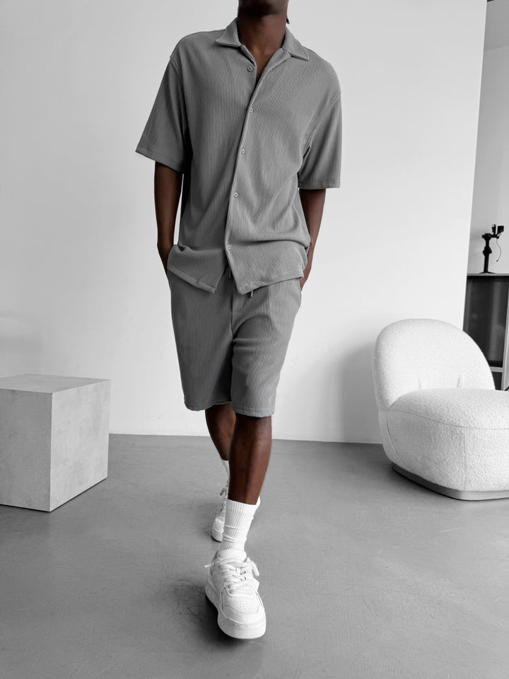 Loose Fit Cord Shorts - Grey