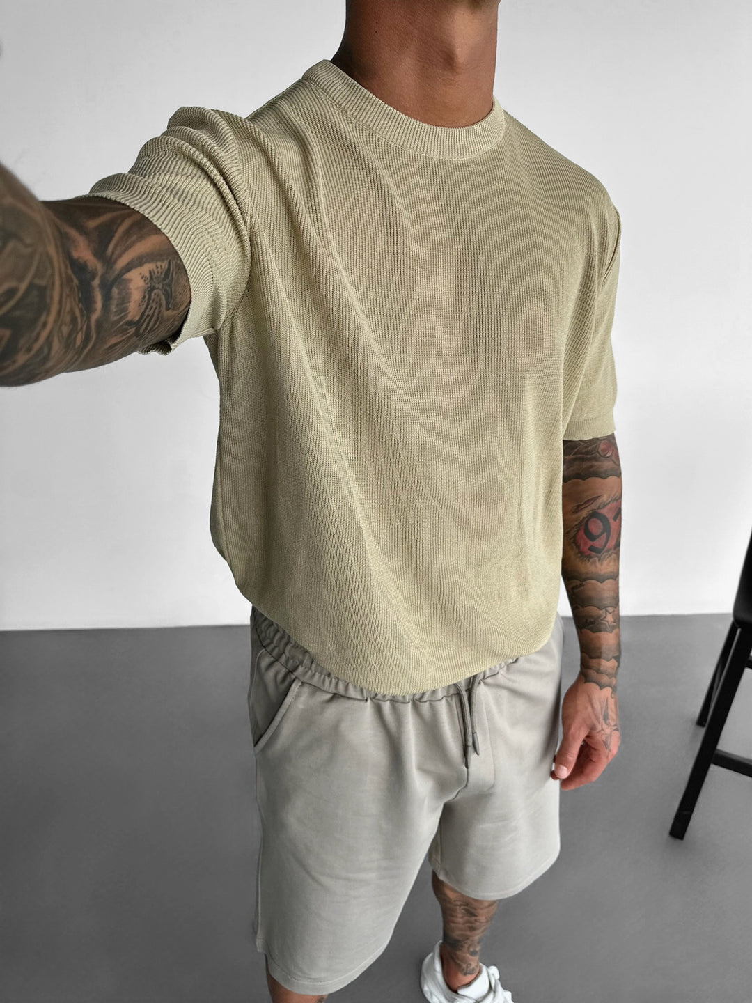 Oversize Knit T-Shirt - Beige