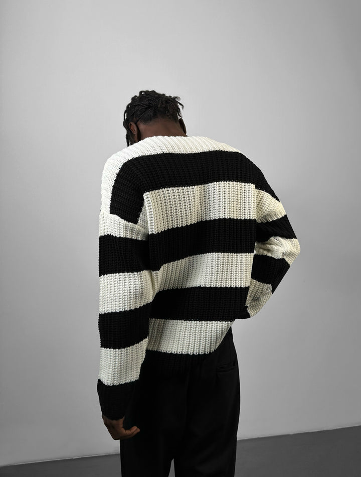 Regular Fit Wide Stripe Sweater - Black
