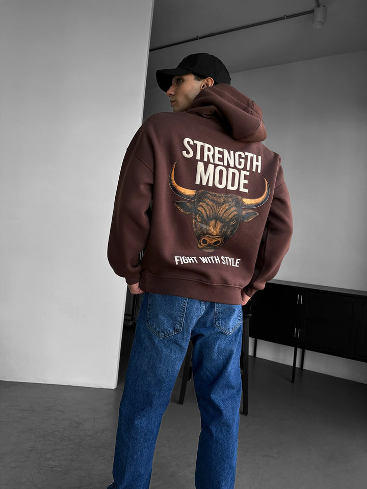 Oversize Strength Mode Hoodie - Brown