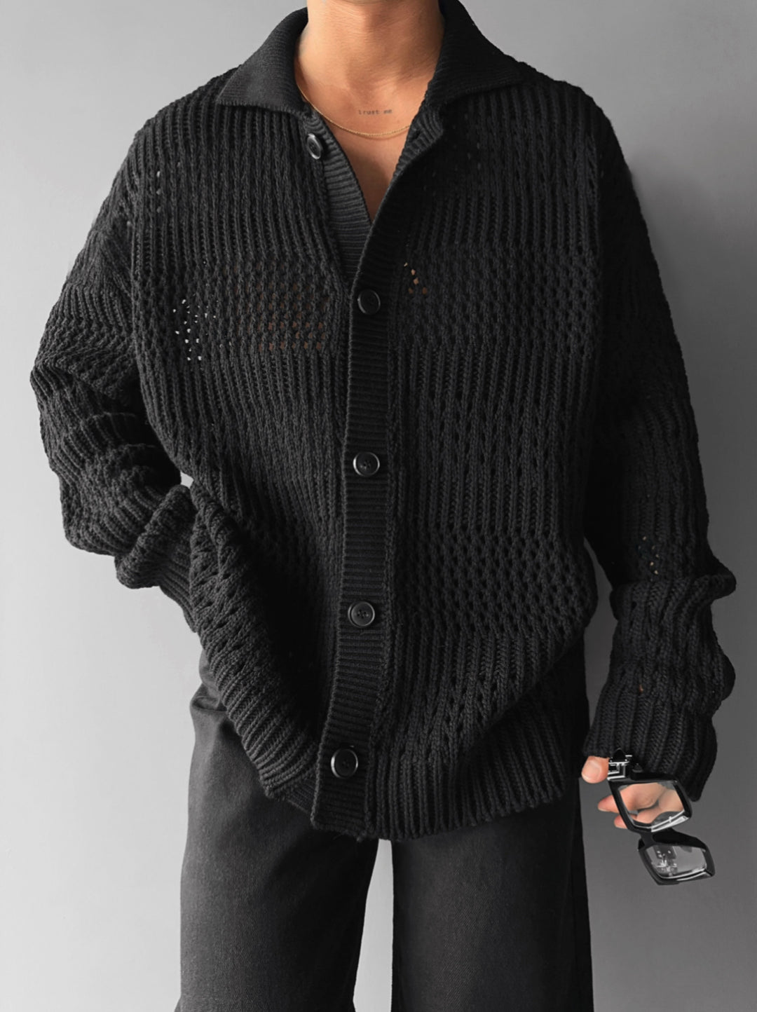 Oversize Holey Cardigan - Black