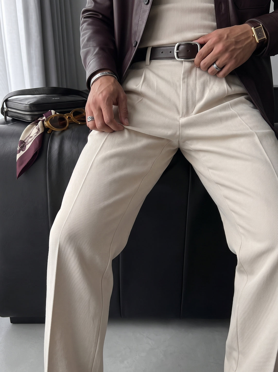 Loose Fit Casual Trousers - Beige