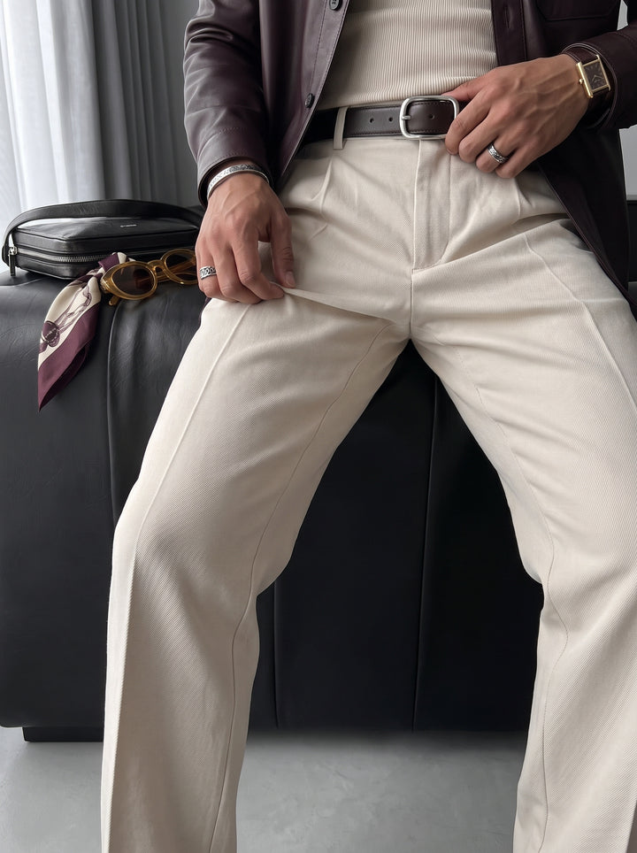 Loose Fit Casual Trousers - Beige