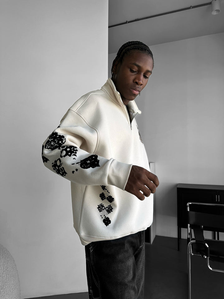 Oversize Half-Zip Graphic Sweatshirt - Stone