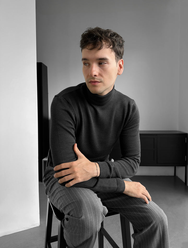 Slim Fit Long Neck Pullover - Anthracite