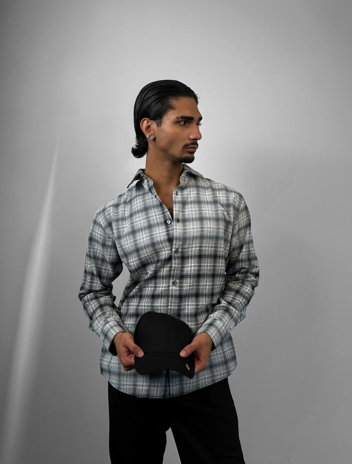 Regular Fit Textured Plaid Shirt - Grey