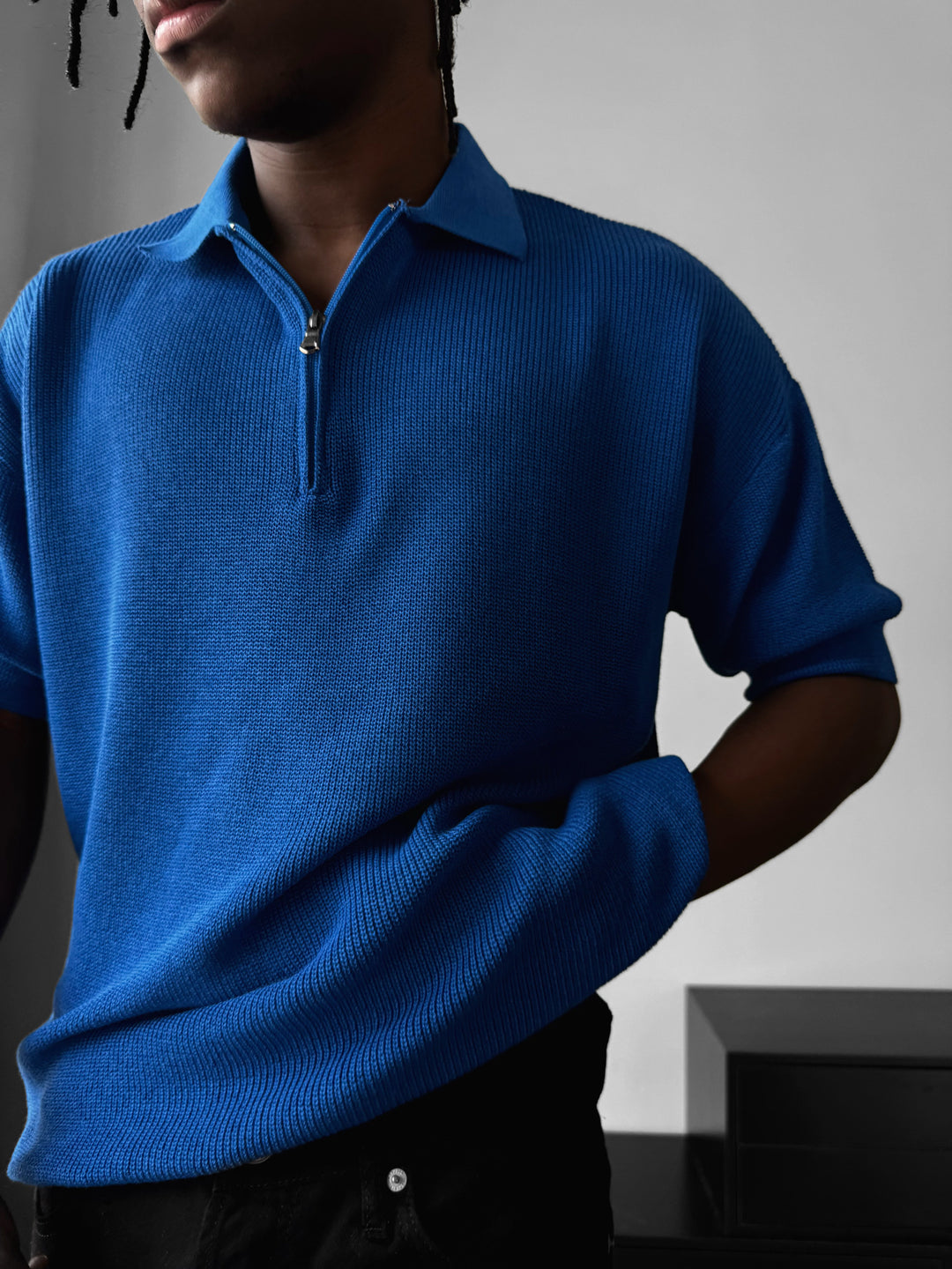 Oversize Zipper Knit Polo T-shirt - Saks