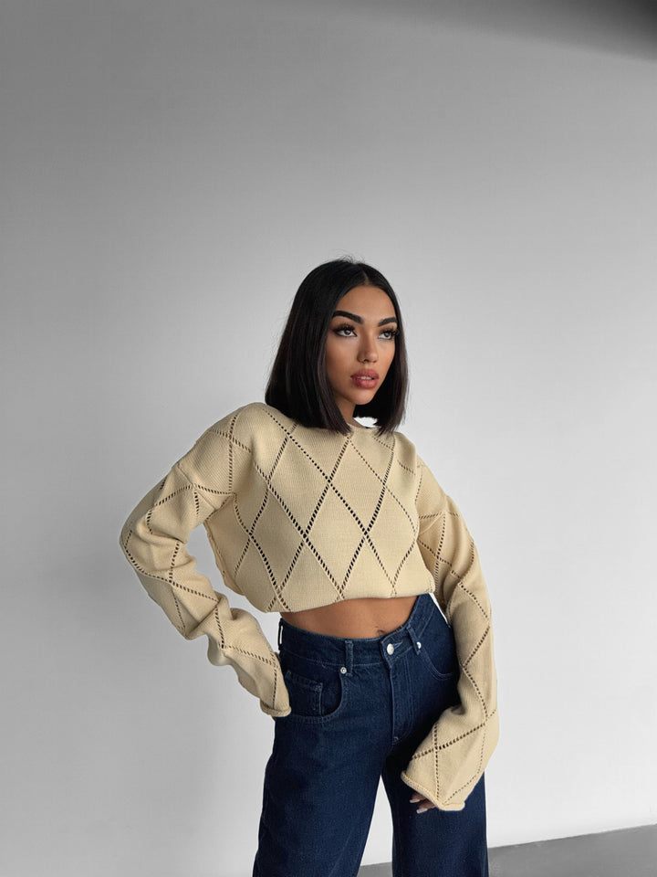 Oversize Textured Knit Sweater - Cremé