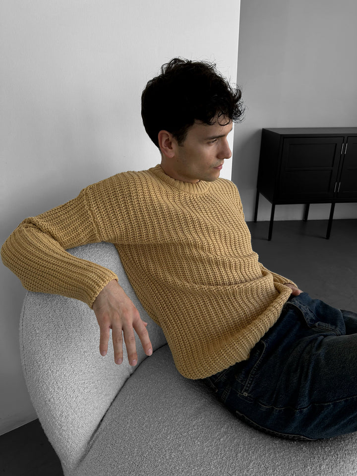 Slim Fit Braid Knit Sweater - Beige