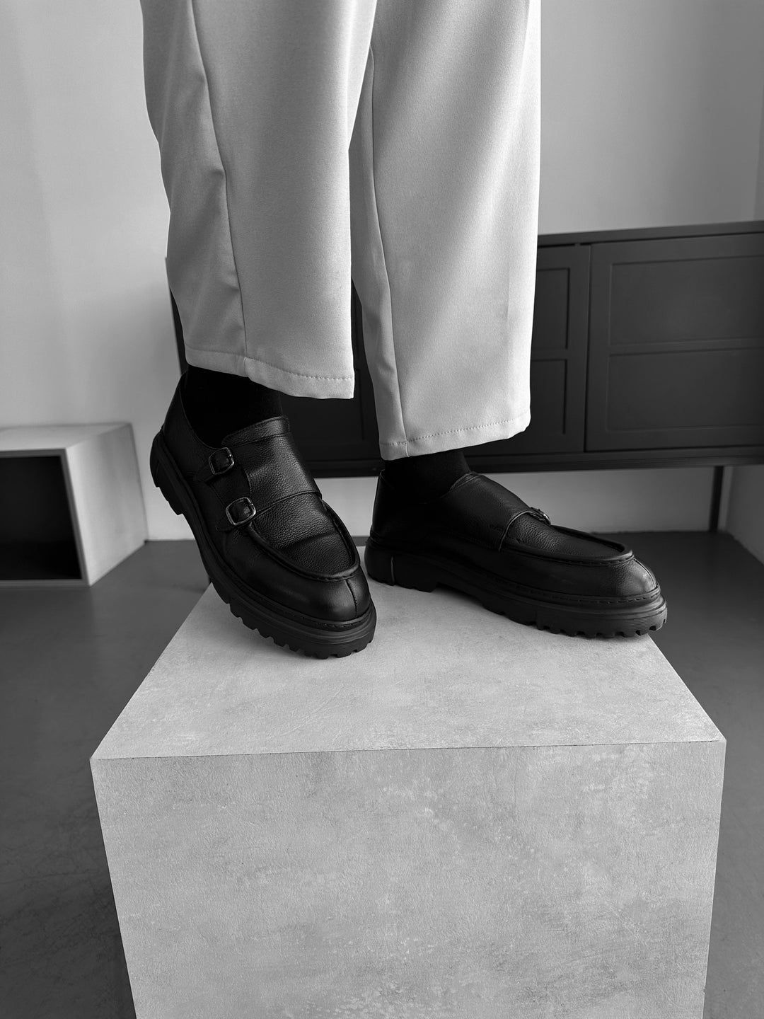 Leather Monk Shoes - Black