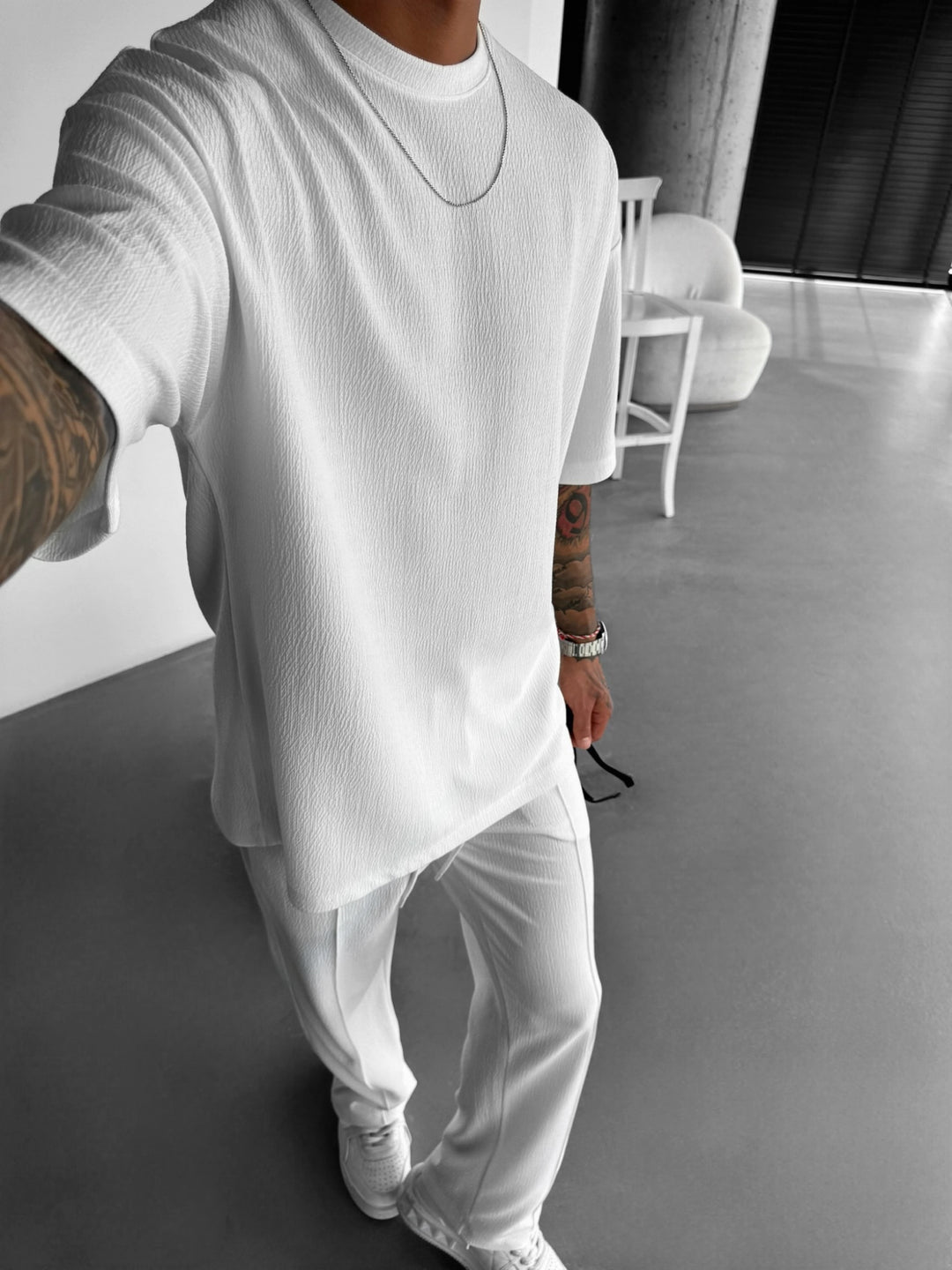 Oversize Plissee Textured T-Shirt - White