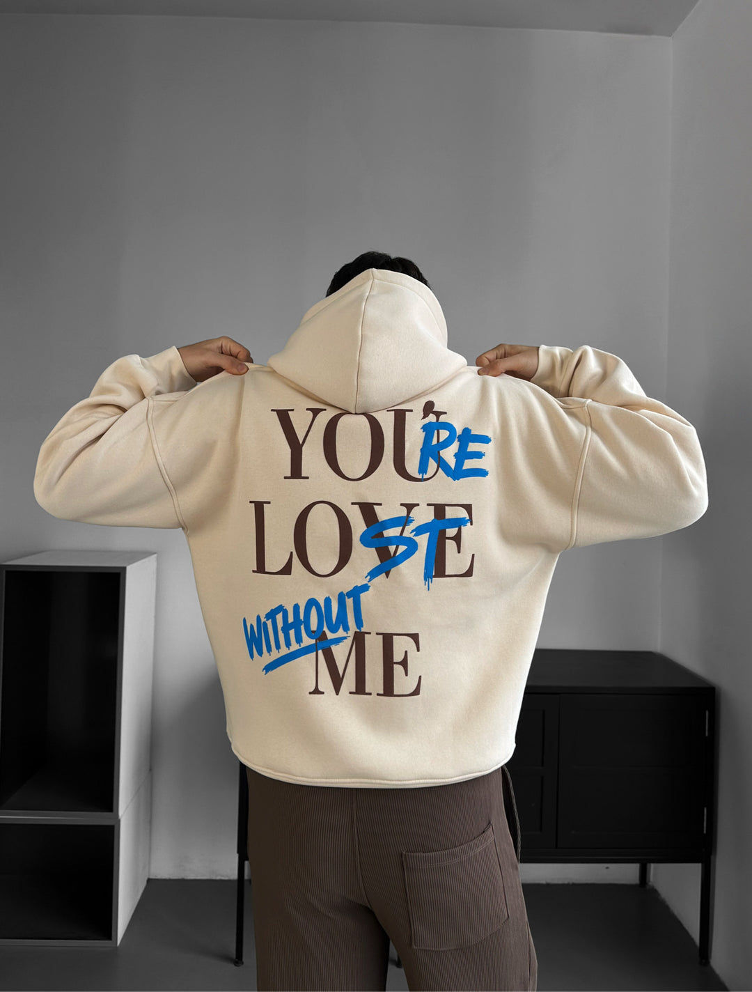 Oversize Motto Hoodie - Beige