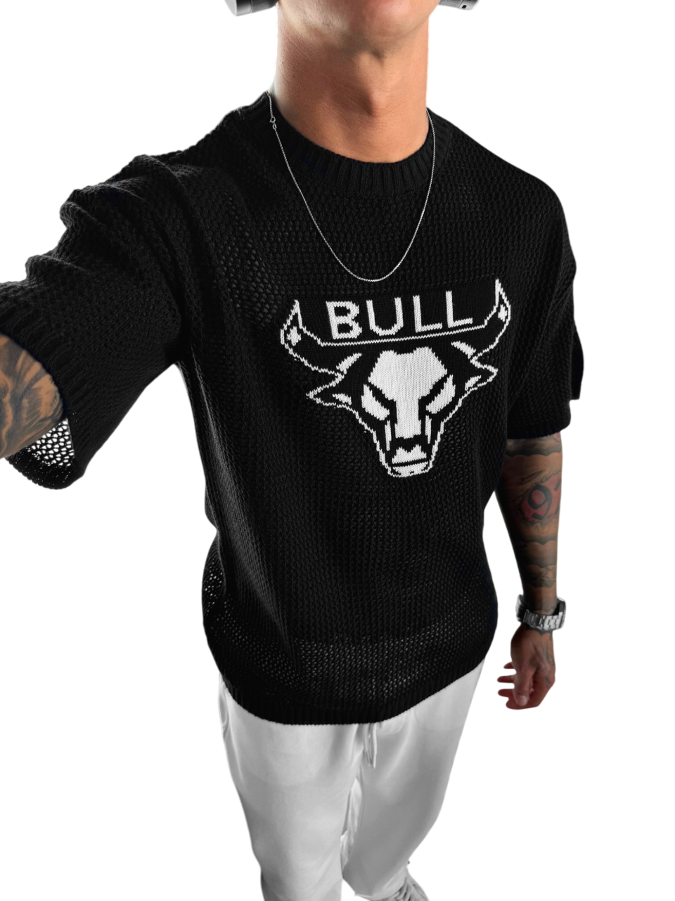 Oversize Bull Knit T-Shirt- Black