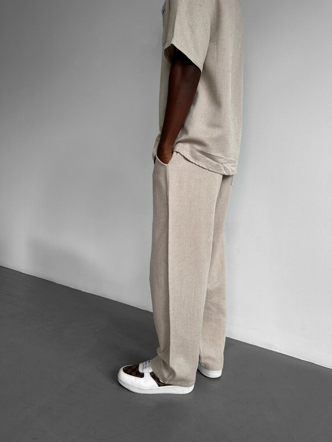 Loose Fit Linen Trousers - Stone