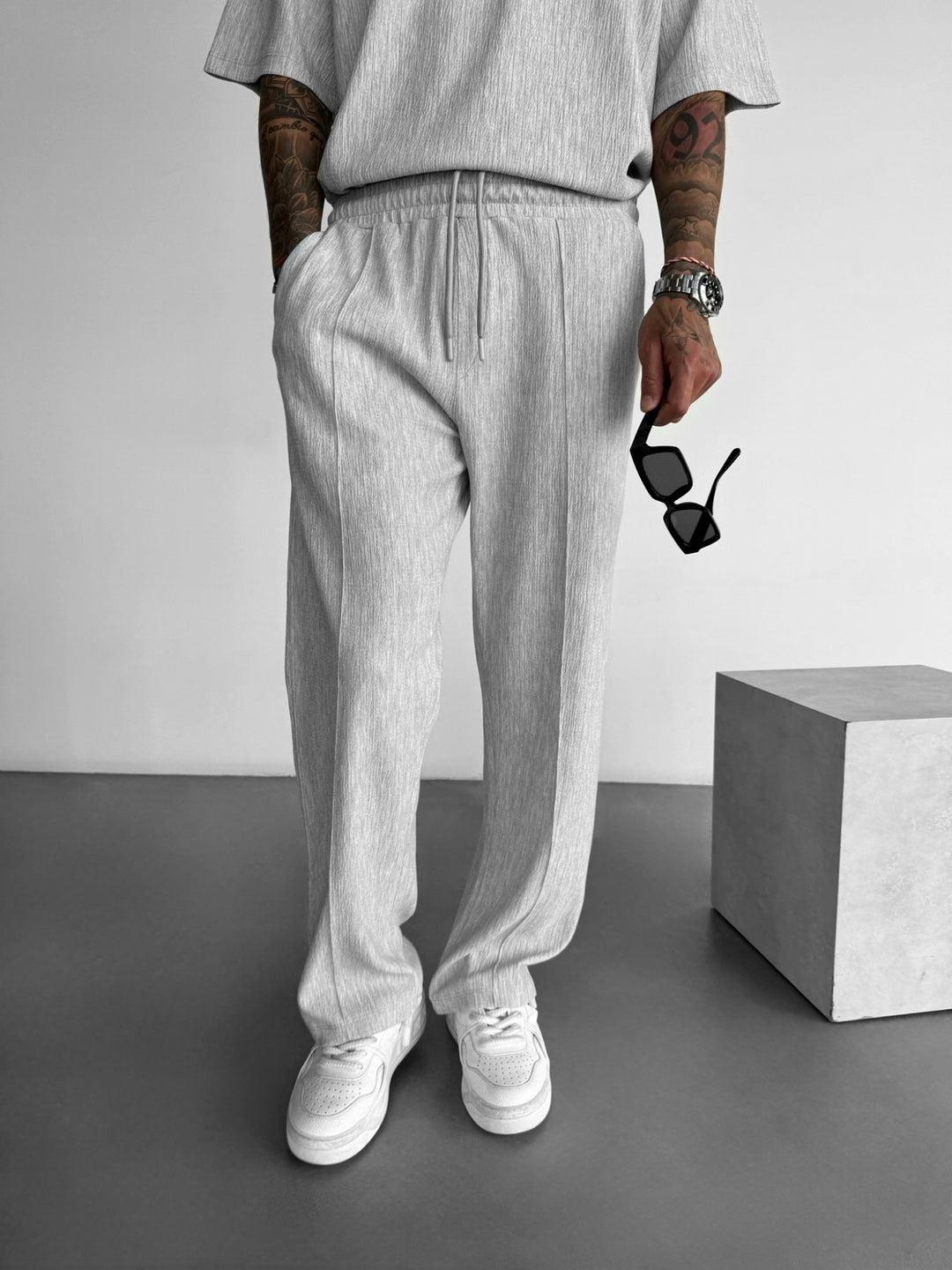Plissee Textured Trousers - Grey