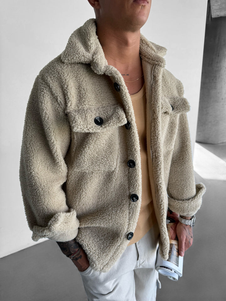 Plush Jacket with Buttons - Beige