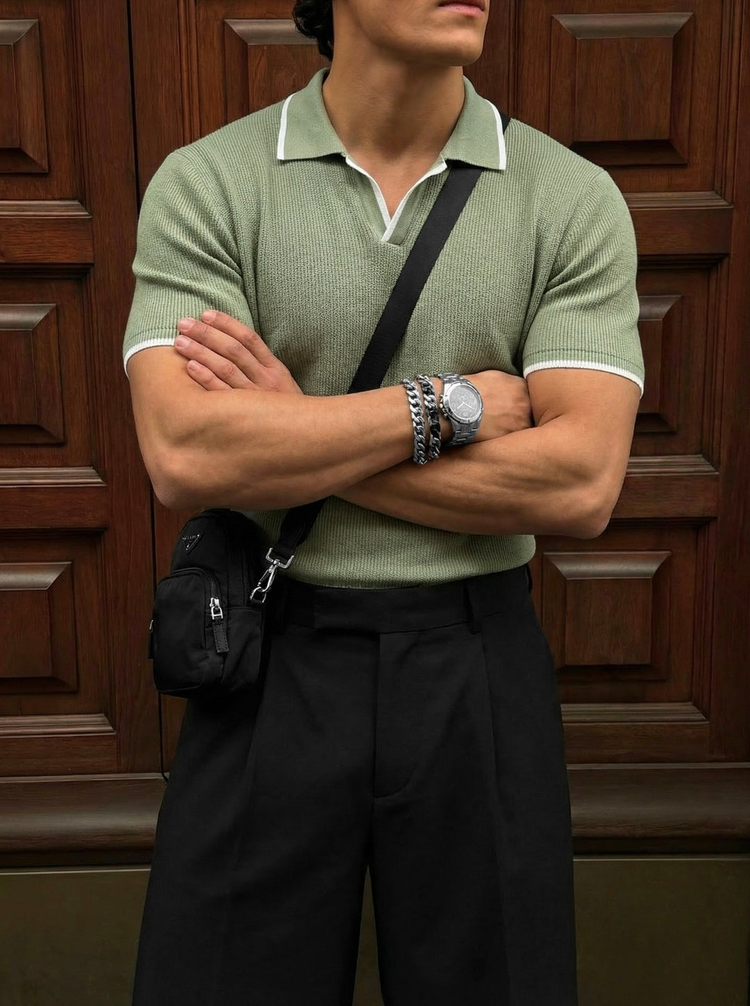 Regular Fit Knit Line Polo T-Shirt - Green
