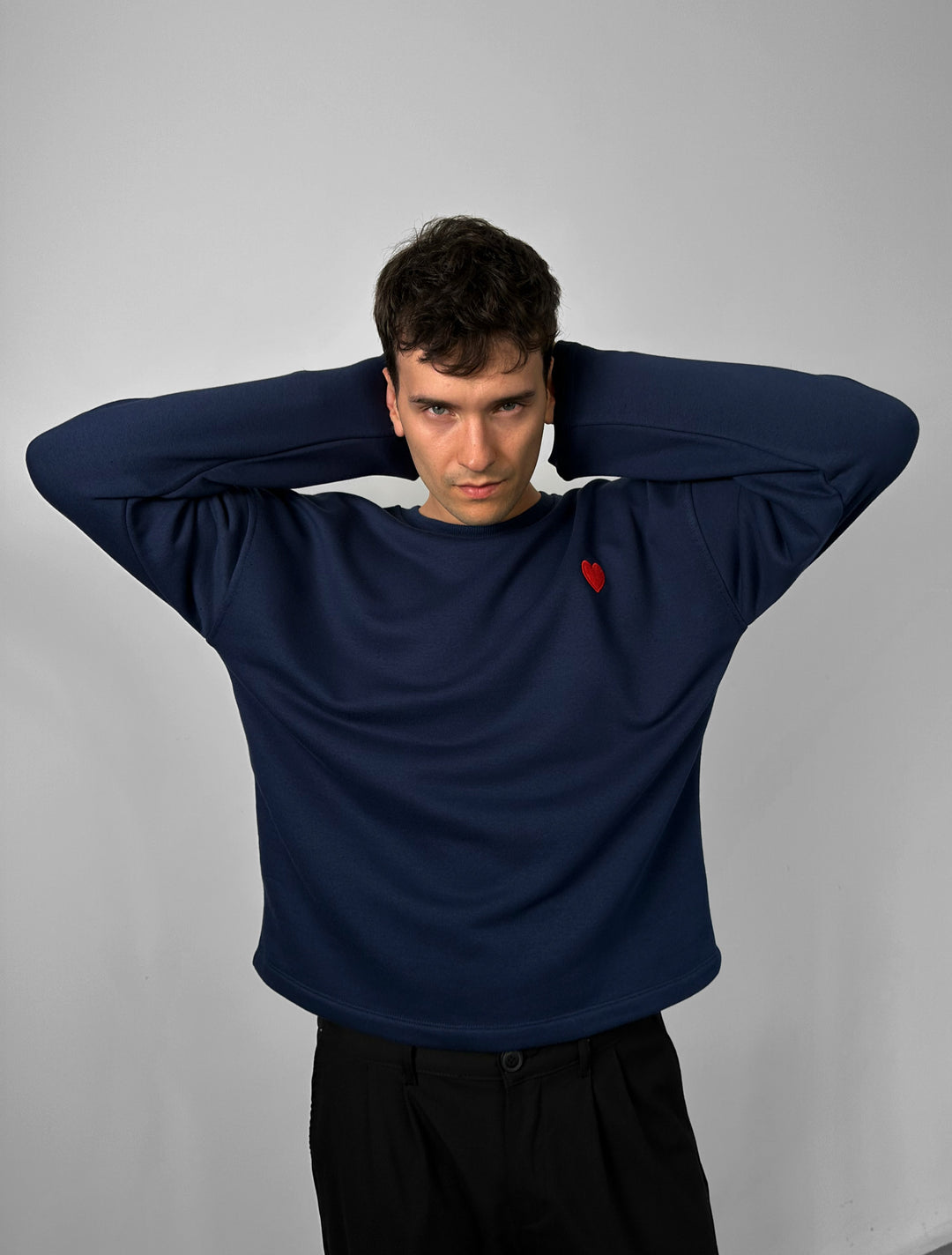 Oversize Heart Detailed Sweatshirt - Navy Blue