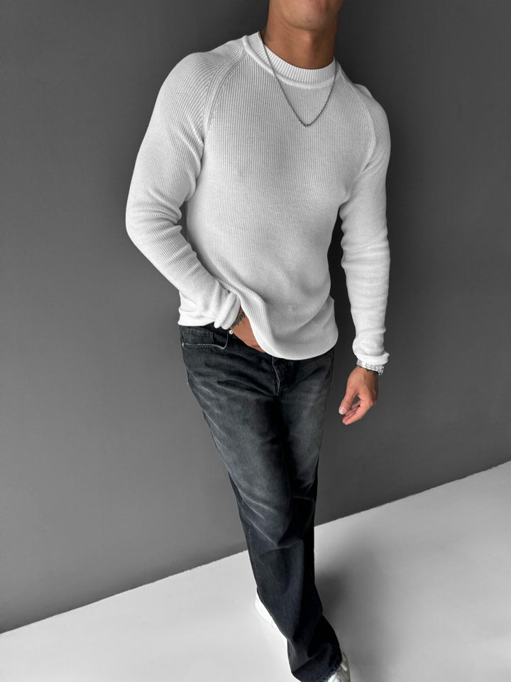 Slim Fit Knit Sweater - White