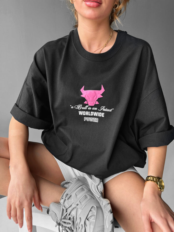 Oversize Bull Worldwide T-shirt - Black and Lila
