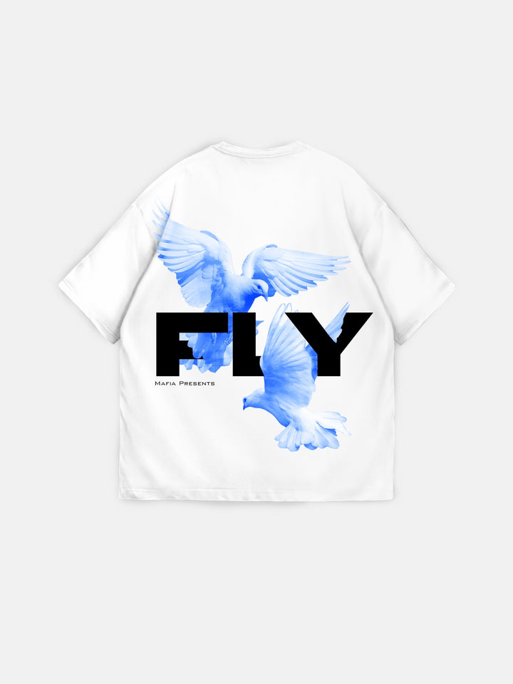 Oversize 'Fly' T-shirt - White and Blue