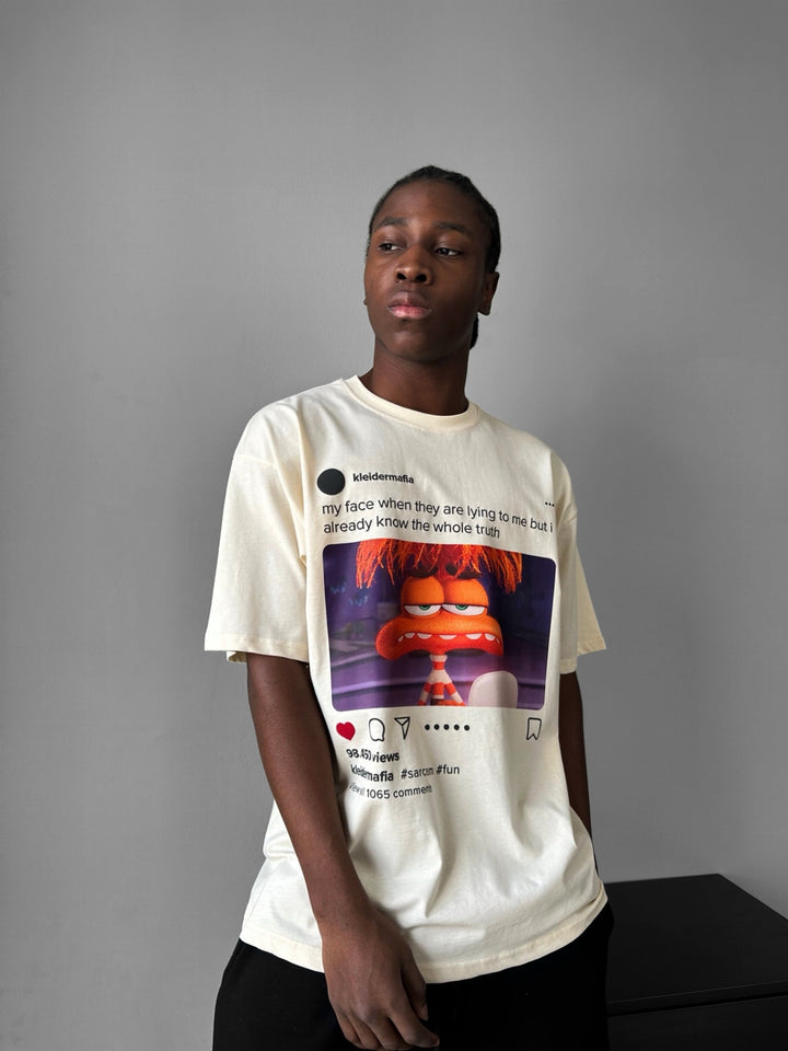 Oversize Sarcasm Post T-Shirt - Antique White