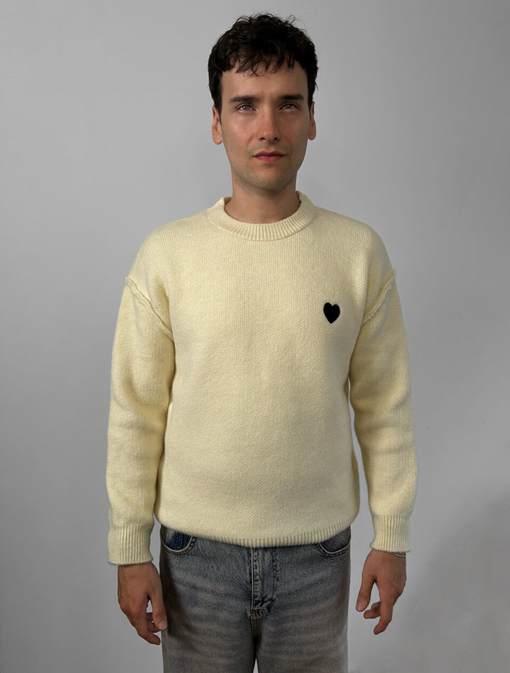 Loose Fit Heart Detail Sweater - Ecru