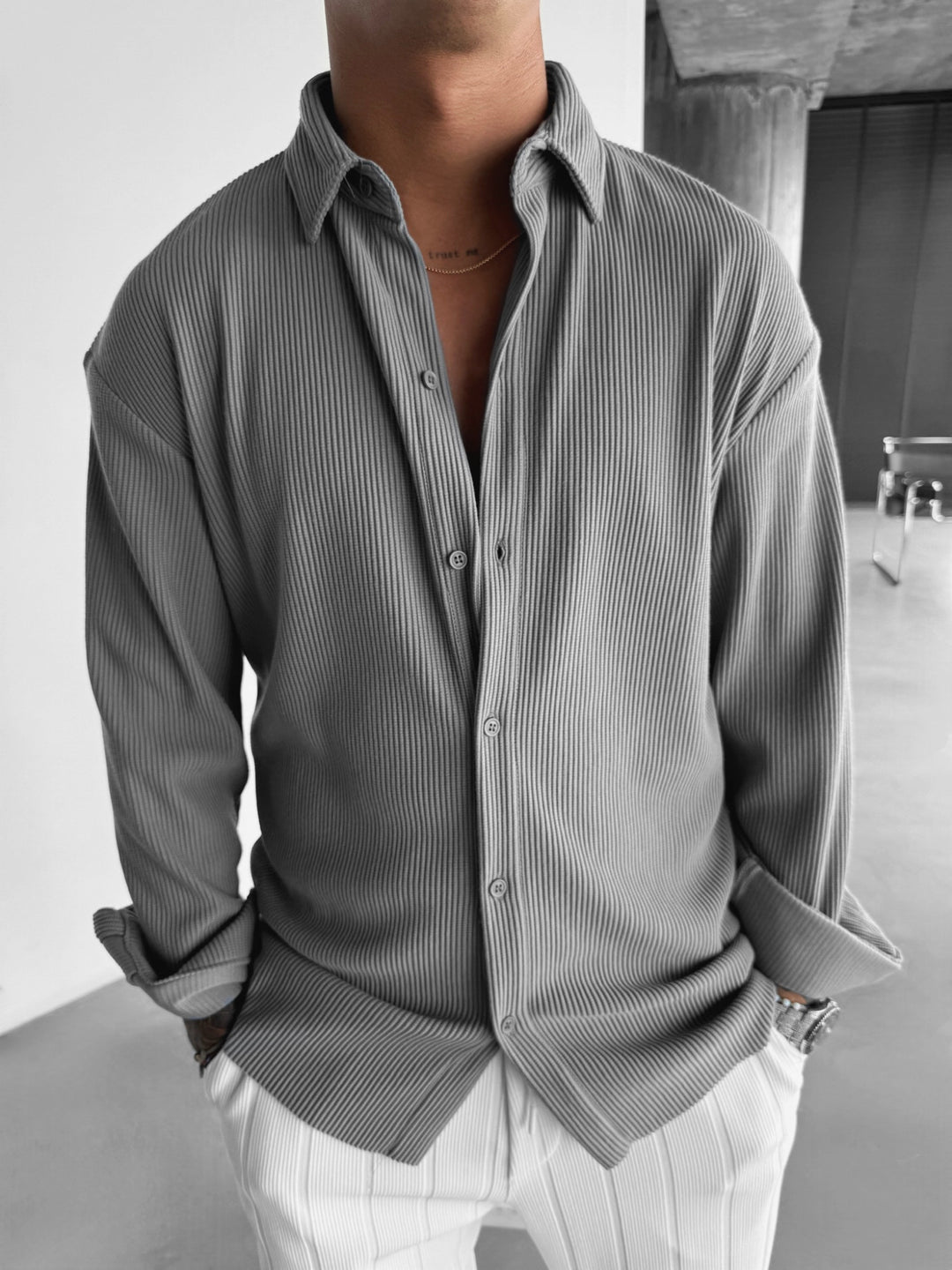 Oversize Cord Shirt - Grey