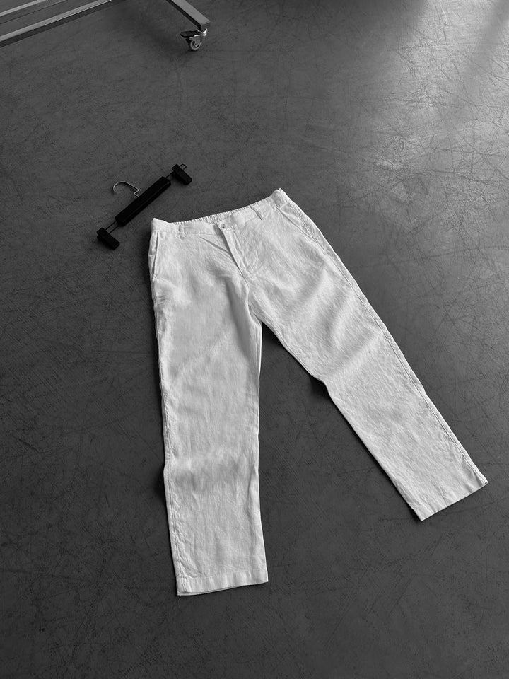 Loose Fit Linen Trousers - White