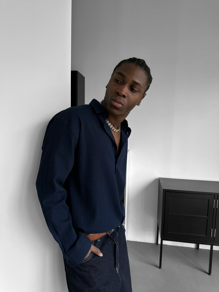Regular Fit Cotton Shirt - Navy Blue