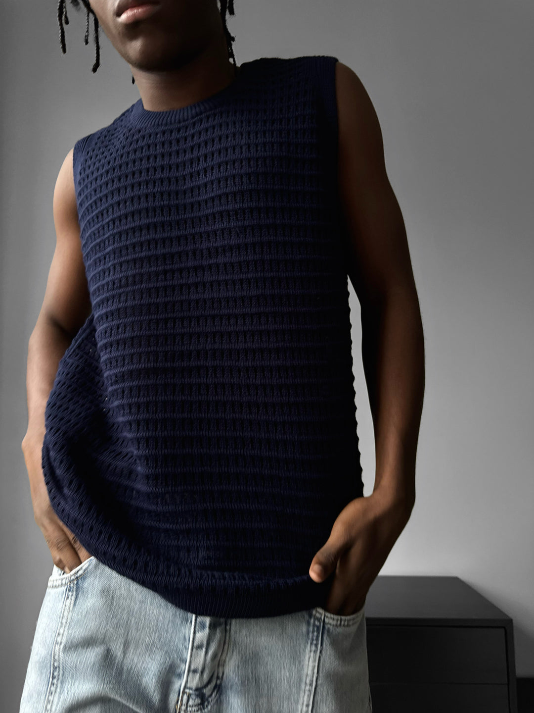 Oversize Grid Tanktop - Dark Blue