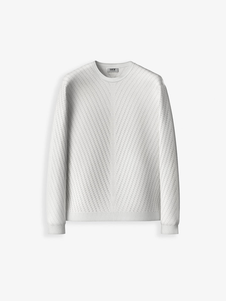 Regular Fit Knit Pattern Sweater - White