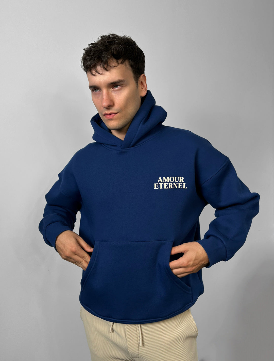 Oversize Amour Éternel Hoodie - Navy Blue