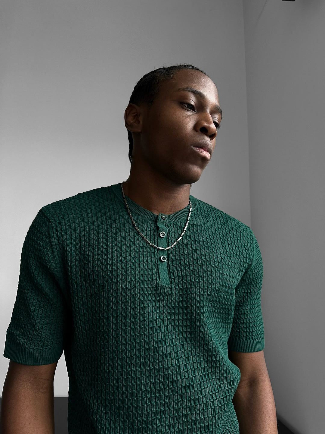 Regular Fit Waffle Button T-shirt - Petrol