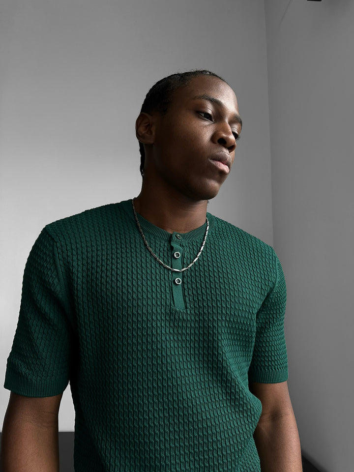 Regular Fit Waffle Button T-shirt - Petrol