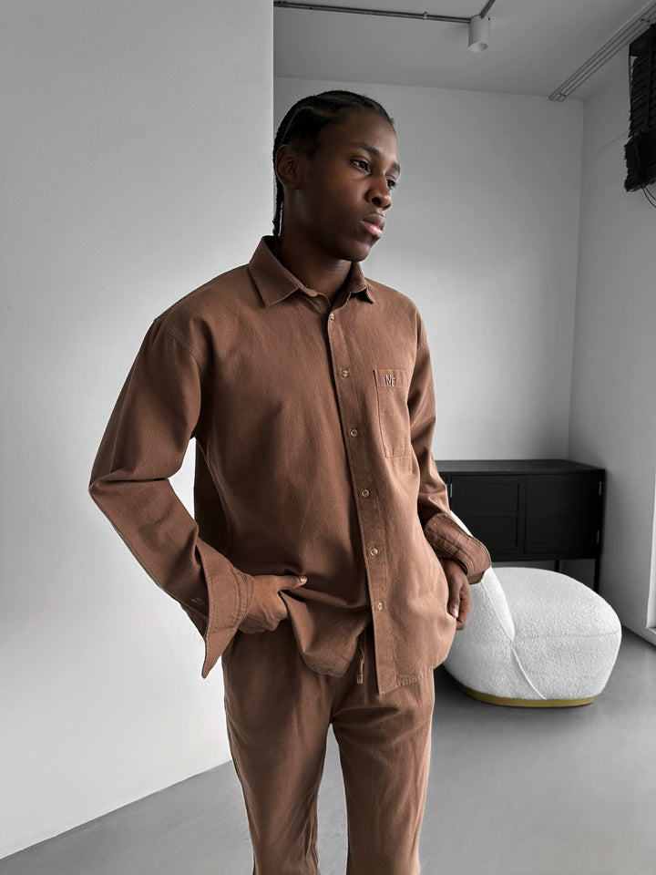Oversize Linen Suit Shirt - Brown