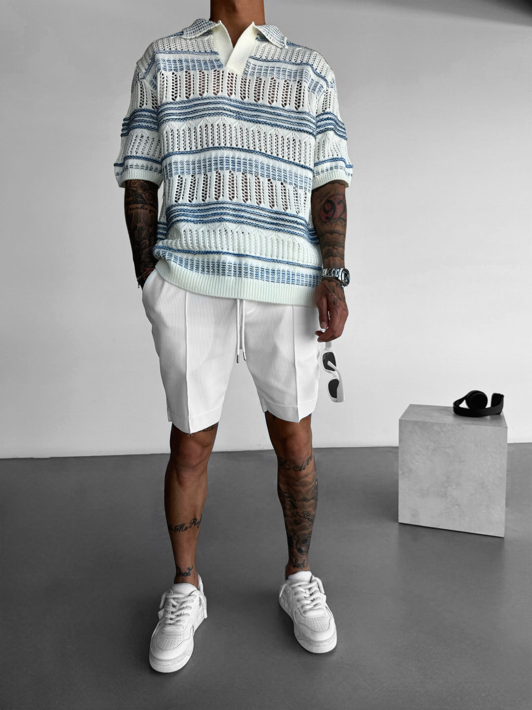 Oversize Knit Polo T-Shirt - Baby Blue