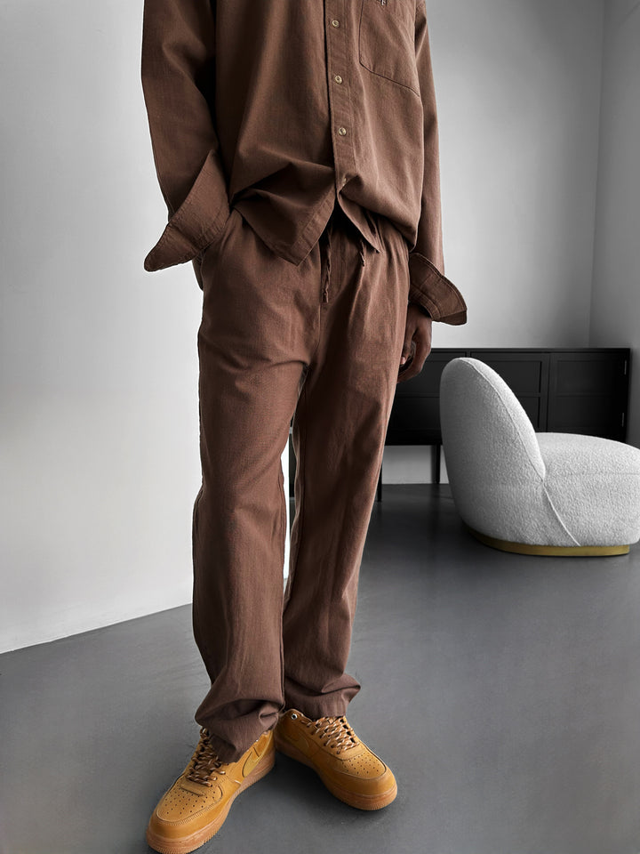 Oversize Linen Suit Pants - Brown