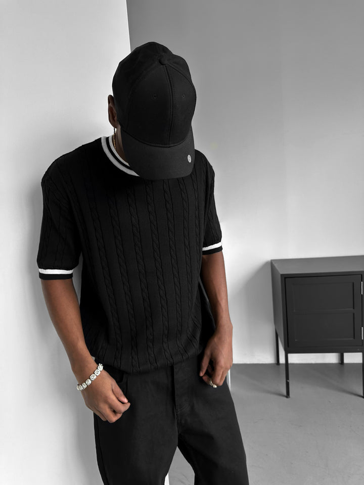 Regular Fit Braid Knit T-shirt - Black