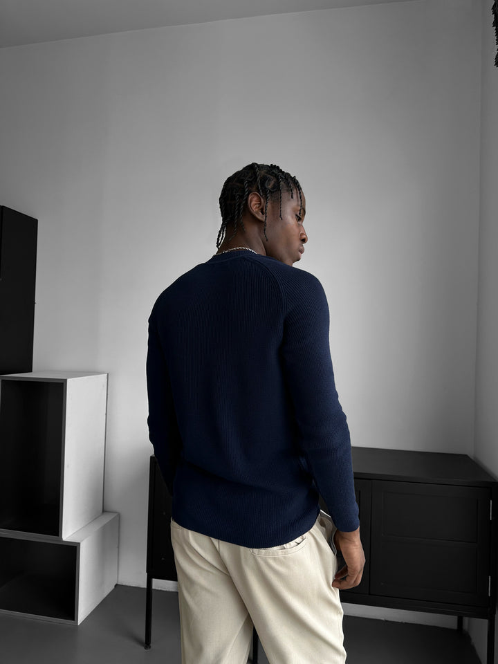 Slim Fit Thin Knit Sweater - Navy Blue