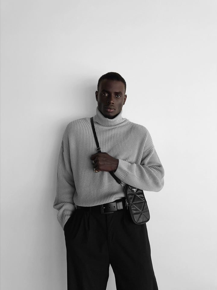Oversize Collar Knit Sweater - Grey