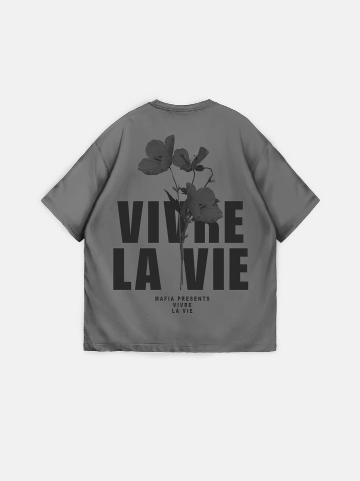 Oversize Vivre La Vie Tee - Anthracite