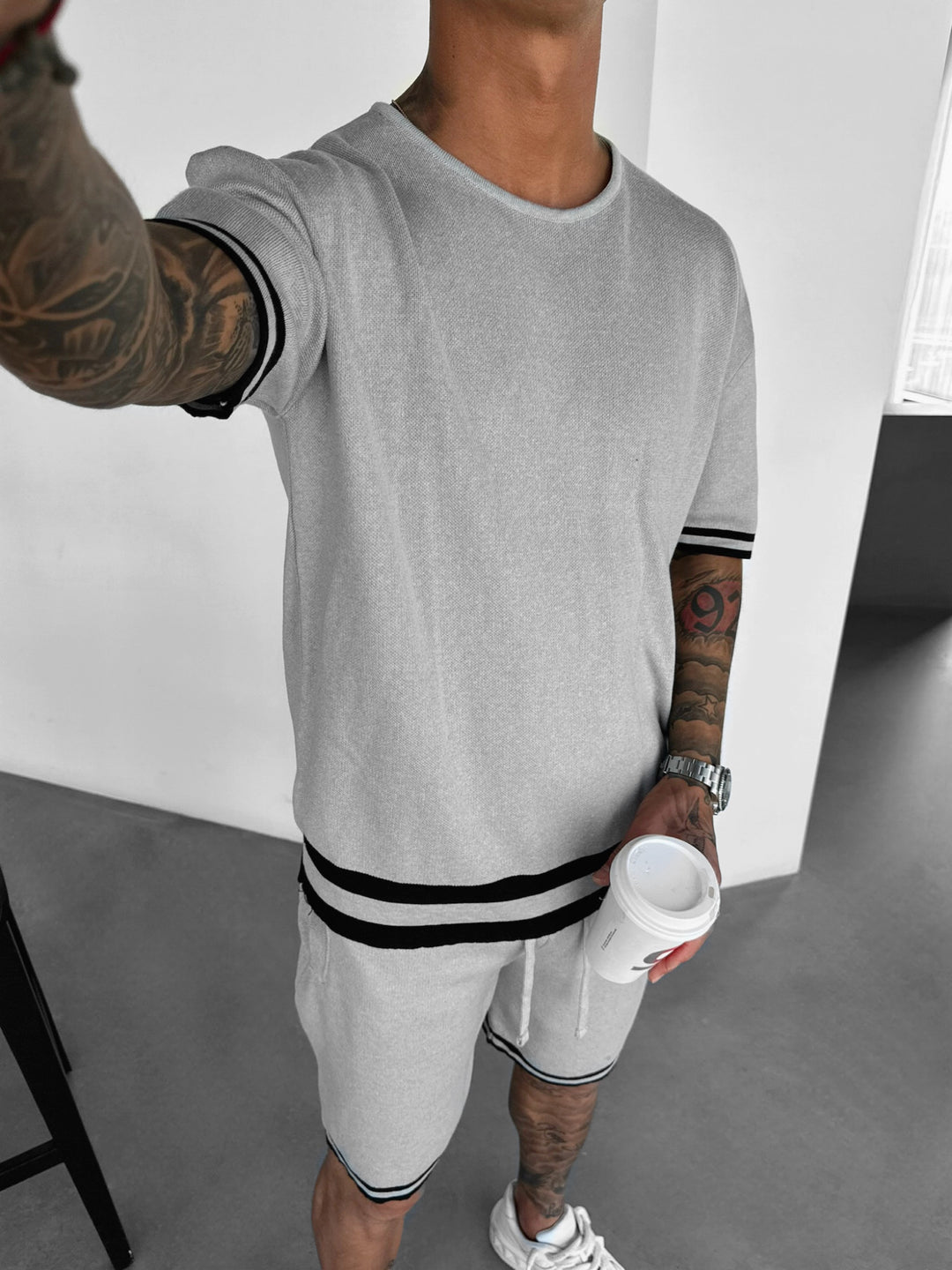 Regular Fit Knit T-shirt - Light Grey