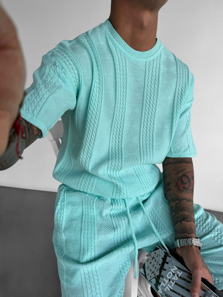 Oversize Structure Knit T-shirt - Babyblue