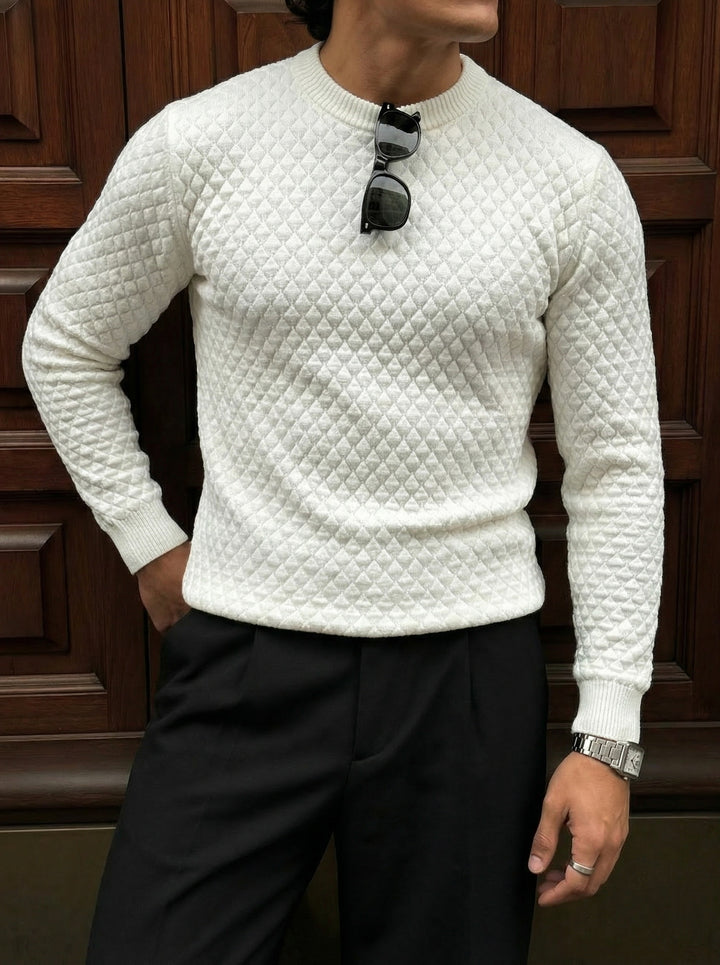 Slim Fit Textured Sweater - Ecru