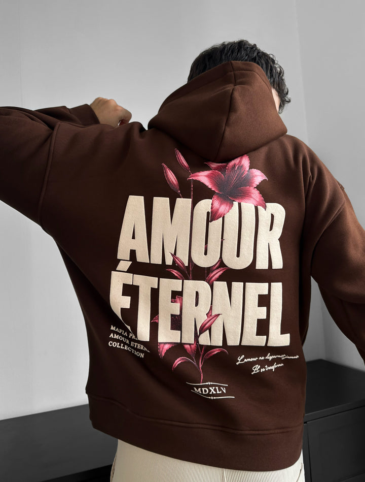 Oversize Amour Éternel Hoodie - Brown
