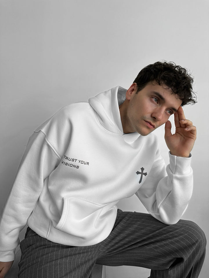 Oversize Cross Hoodie - White