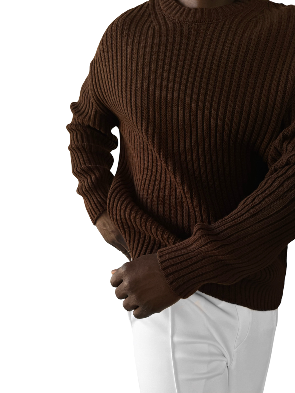 Loose Fit Striped Structure Pullover - Dark Brown